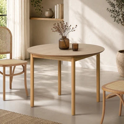 DTB-NN-D100-WD Oikiture Wooden Dining Table 100cm Round Table 4 Seater Pine Wood Legs Natural