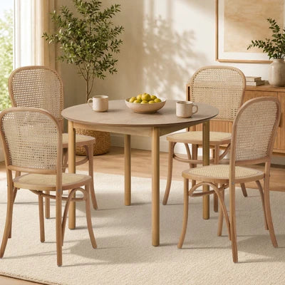 DTB-NN-D100-WD Oikiture Wooden Dining Table 100cm Round Table 4 Seater Pine Wood Legs Natural