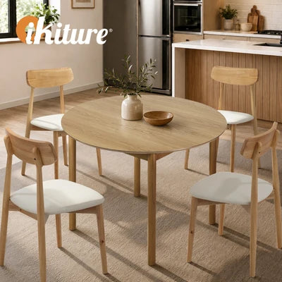 DTB-NN-D100-WD Oikiture Wooden Dining Table 100cm Round Table 4 Seater Pine Wood Legs Natural
