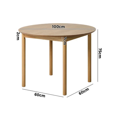 DTB-NN-D100-WD Oikiture Wooden Dining Table 100cm Round Table 4 Seater Pine Wood Legs Natural