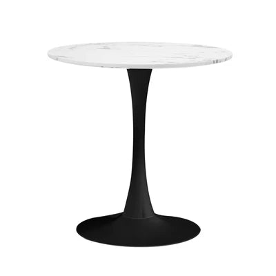 DTB-TULI-R60-WHBK Oikiture 60cm Dining Table Kitchen Marble Tulip Round Metal Leg White&Black