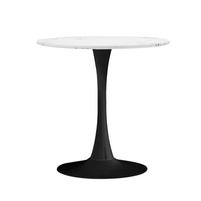 DTB-TULI-R60-WHBK Oikiture 60cm Dining Table Kitchen Marble Tulip Round Metal Leg White&Black