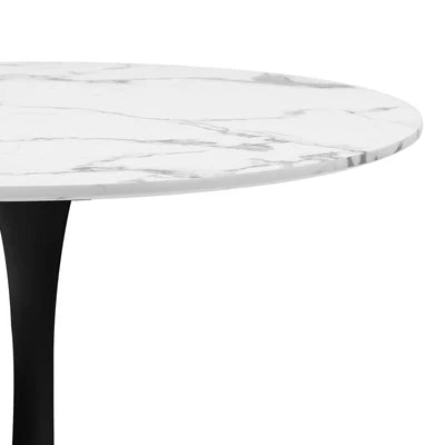 DTB-TULI-R60-WHBK Oikiture 60cm Dining Table Kitchen Marble Tulip Round Metal Leg White&Black