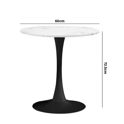 DTB-TULI-R60-WHBK Oikiture 60cm Dining Table Kitchen Marble Tulip Round Metal Leg White&Black