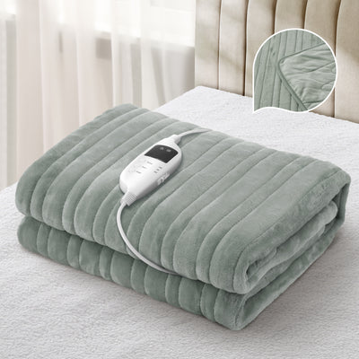 EBK-THROW-GN Bedra Electric Heated Blanket Washable Throw Rug Coral Fleece Light Green