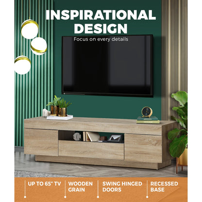 EU-B6-180-WD Oikiture TV Cabinet Entertainment Unit Stand Storage Drawer White Wooden 180cm