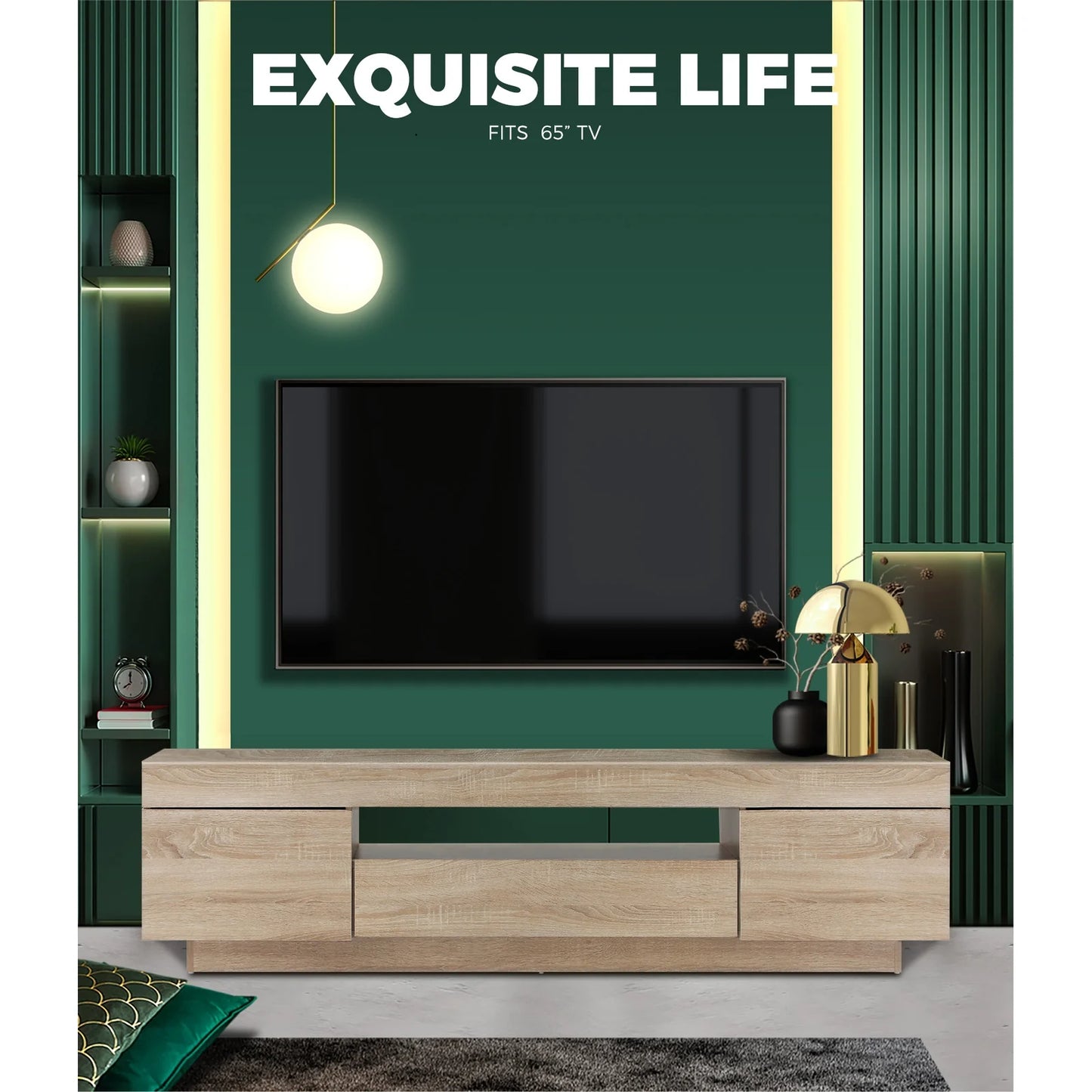 EU-B6-180-WD Oikiture TV Cabinet Entertainment Unit Stand Storage Drawer White Wooden 180cm