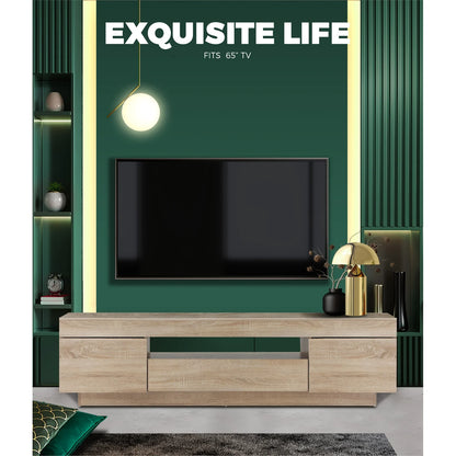 EU-B6-180-WD Oikiture TV Cabinet Entertainment Unit Stand Storage Drawer White Wooden 180cm