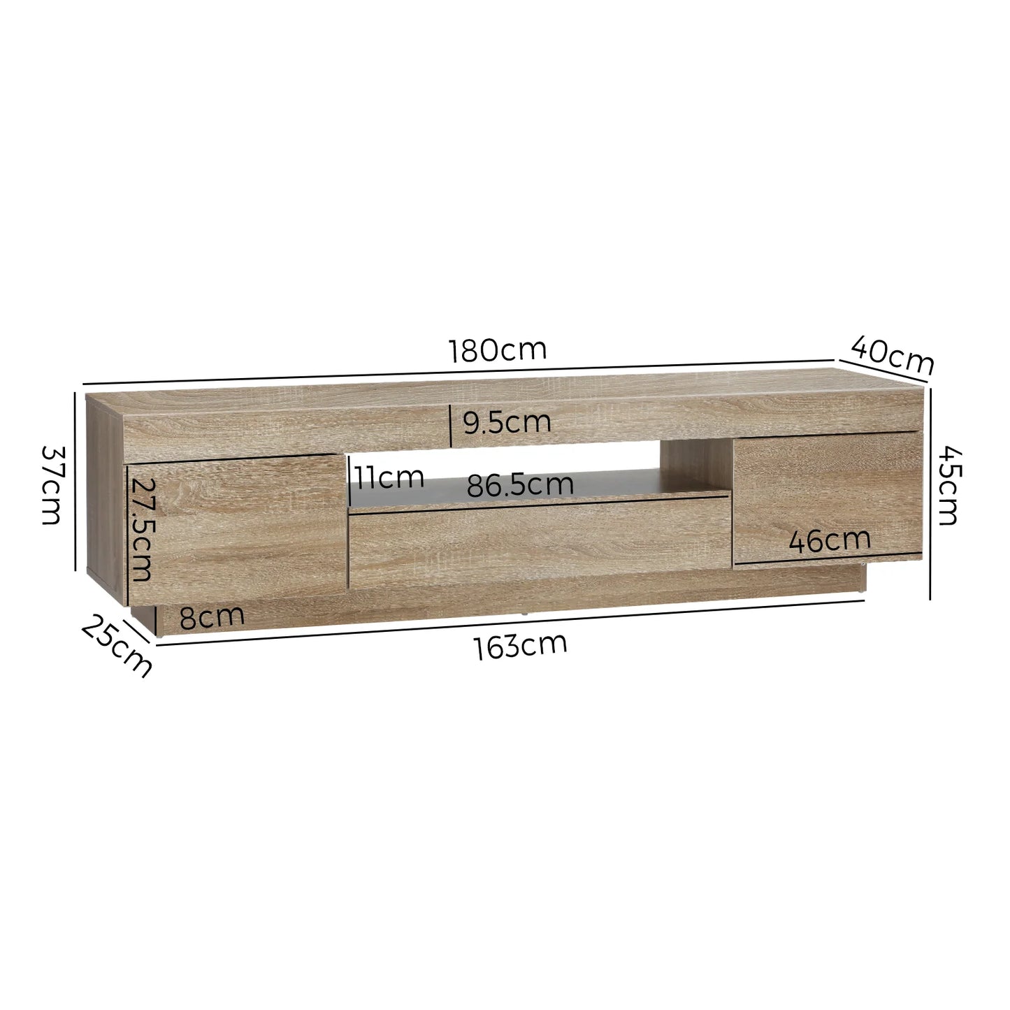 EU-B6-180-WD Oikiture TV Cabinet Entertainment Unit Stand Storage Drawer White Wooden 180cm