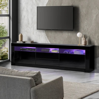 EU-BD-D2-180-BK-AB Oikiture TV Unit Entertainment Unit TV Cabinet Stand Gloss LED RGB Black 180CM
