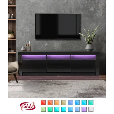 EU-BD-D2-180-BK-AB Oikiture TV Unit Entertainment Unit TV Cabinet Stand Gloss LED RGB Black 180CM