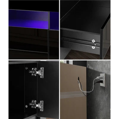 EU-BD-D2-180-BK-AB Oikiture TV Unit Entertainment Unit TV Cabinet Stand Gloss LED RGB Black 180CM