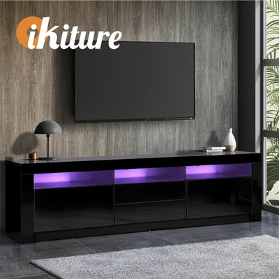 EU-BD-D2-180-BK-AB Oikiture TV Unit Entertainment Unit TV Cabinet Stand Gloss LED RGB Black 180CM