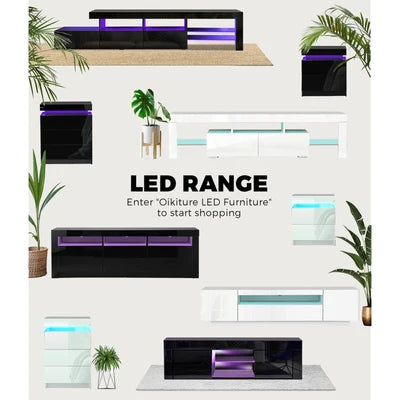 EU-BD-D2-180-BK-AB Oikiture TV Unit Entertainment Unit TV Cabinet Stand Gloss LED RGB Black 180CM