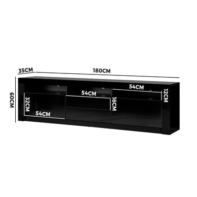 EU-BD-D2-180-BK-AB Oikiture TV Unit Entertainment Unit TV Cabinet Stand Gloss LED RGB Black 180CM