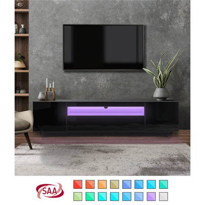 EU-BD-D3-180-BK-AB Oikiture Entertainment Unit TV Stand Cabinet Gloss RGB LED Black 180CM