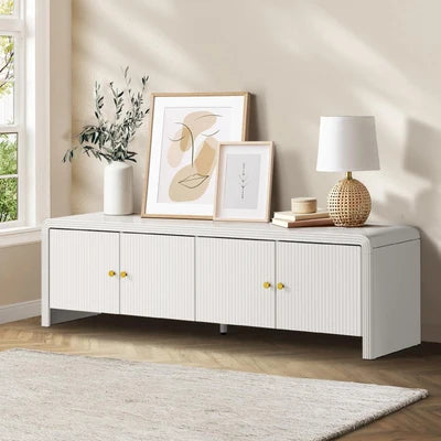 EU-GRACE-4D-WH-AB Oikiture TV Cabinet Entertainment Unit Stand 160cm Storage Shelves Fluted Doors