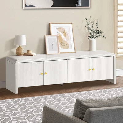 EU-GRACE-4D-WH-AB Oikiture TV Cabinet Entertainment Unit Stand 160cm Storage Shelves Fluted Doors