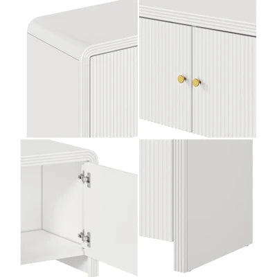 EU-GRACE-4D-WH-AB Oikiture TV Cabinet Entertainment Unit Stand 160cm Storage Shelves Fluted Doors