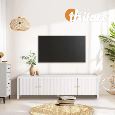 EU-GRACE-4D-WH-AB Oikiture TV Cabinet Entertainment Unit Stand 160cm Storage Shelves Fluted Doors