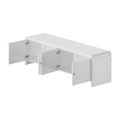 EU-GRACE-4D-WH-AB Oikiture TV Cabinet Entertainment Unit Stand 160cm Storage Shelves Fluted Doors