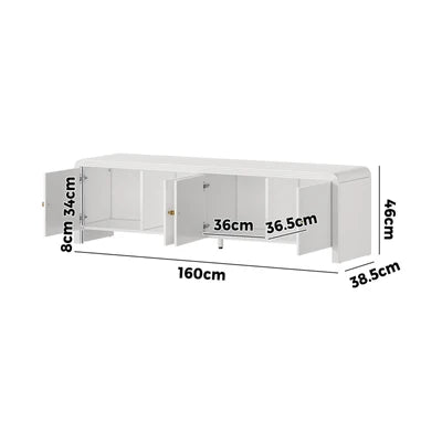 EU-GRACE-4D-WH-AB Oikiture TV Cabinet Entertainment Unit Stand 160cm Storage Shelves Fluted Doors