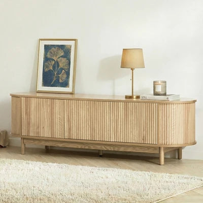 EU-ILEE-3D-WD Oikiture TV Cabinet Entertainment Unit Stand 160cm Wooden Storage Shelf Natural