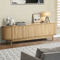 EU-ILEE-3D-WD Oikiture TV Cabinet Entertainment Unit Stand 160cm Wooden Storage Shelf Natural