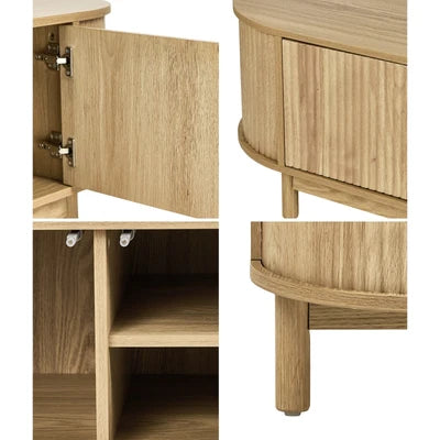 EU-ILEE-3D-WD Oikiture TV Cabinet Entertainment Unit Stand 160cm Wooden Storage Shelf Natural