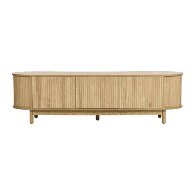 EU-ILEE-3D-WD Oikiture TV Cabinet Entertainment Unit Stand 160cm Wooden Storage Shelf Natural