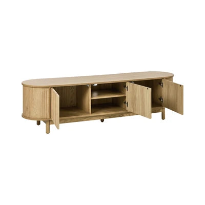 EU-ILEE-3D-WD Oikiture TV Cabinet Entertainment Unit Stand 160cm Wooden Storage Shelf Natural