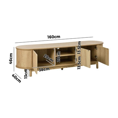 EU-ILEE-3D-WD Oikiture TV Cabinet Entertainment Unit Stand 160cm Wooden Storage Shelf Natural