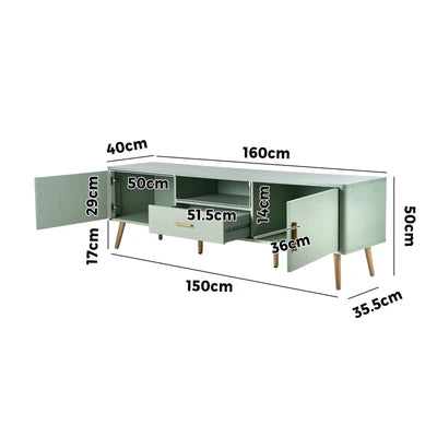 EU-TOMX-160-GN-AB Oikiture TV Cabinet Entertainment Unit Stand 160cm Storage Drawer Shelf Green