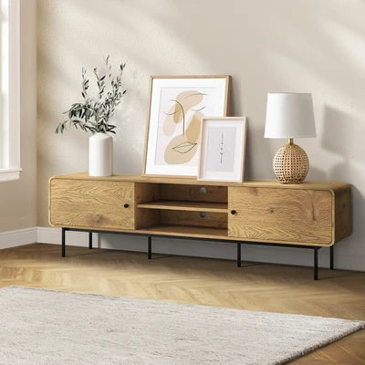 EU-VJ-SUYI-180-WD-AB Oikiture TV Cabinet Entertainment Unit Stand 180cm Wooden Storage Shelves Oak