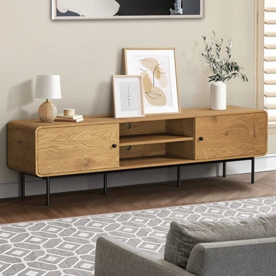 EU-VJ-SUYI-180-WD-AB Oikiture TV Cabinet Entertainment Unit Stand 180cm Wooden Storage Shelves Oak