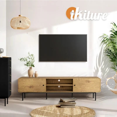 EU-VJ-SUYI-180-WD-AB Oikiture TV Cabinet Entertainment Unit Stand 180cm Wooden Storage Shelves Oak