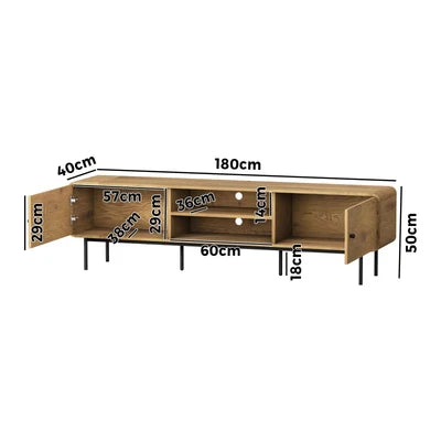 EU-VJ-SUYI-180-WD-AB Oikiture TV Cabinet Entertainment Unit Stand 180cm Wooden Storage Shelves Oak
