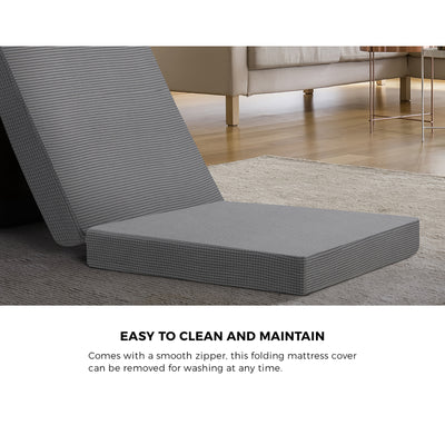 FM-B3-S1-COR-GY Bedra Folding Foam Mattress Single Sofa Bed Trifold Sleeping Camping Cushion Mat