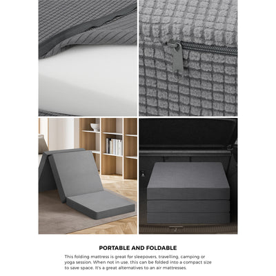 FM-B3-S1-COR-GY Bedra Folding Foam Mattress Single Sofa Bed Trifold Sleeping Camping Cushion Mat