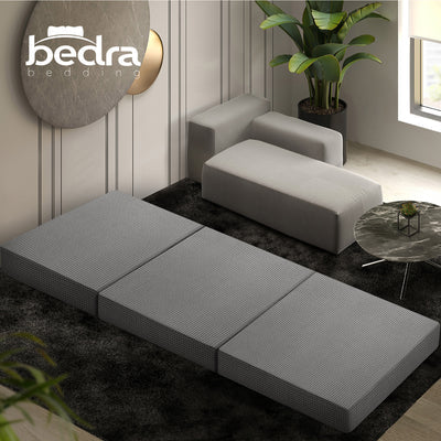 FM-B3-S1-COR-GY Bedra Folding Foam Mattress Single Sofa Bed Trifold Sleeping Camping Cushion Mat