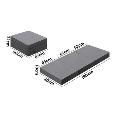 FM-B3-S1-COR-GY Bedra Folding Foam Mattress Single Sofa Bed Trifold Sleeping Camping Cushion Mat