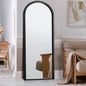 FM-B-ARCH-18070-BKWD Oikiture Wooden Full Length Mirror 180x70cm Arched Dressing Floor Mirrors Black