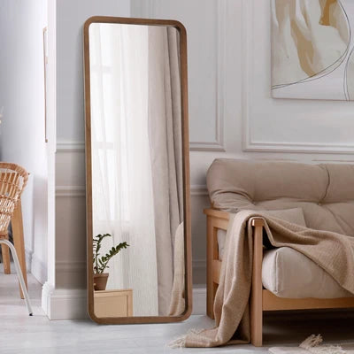 FM-B-RECT-16560-WN Oikiture Full Length Mirror 166x60cm Rectangle Dressing Floor Mirrors Walnut