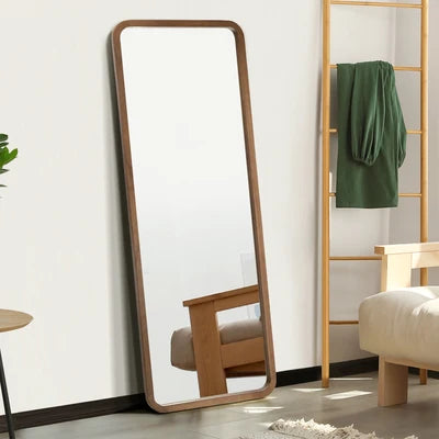 FM-B-RECT-16560-WN Oikiture Full Length Mirror 166x60cm Rectangle Dressing Floor Mirrors Walnut
