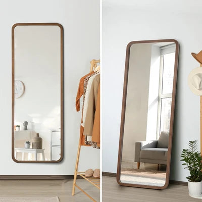 FM-B-RECT-16560-WN Oikiture Full Length Mirror 166x60cm Rectangle Dressing Floor Mirrors Walnut