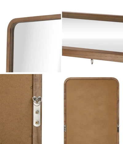 FM-B-RECT-16560-WN Oikiture Full Length Mirror 166x60cm Rectangle Dressing Floor Mirrors Walnut