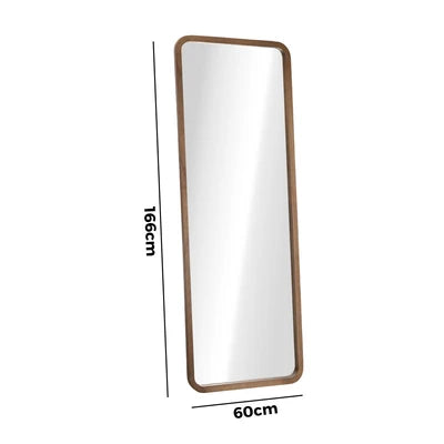 FM-B-RECT-16560-WN Oikiture Full Length Mirror 166x60cm Rectangle Dressing Floor Mirrors Walnut