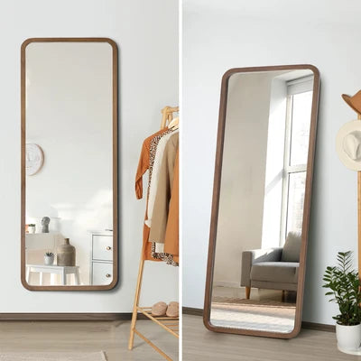 FM-B-RECT-18070-WN Oikiture Full Length Mirror 180x70cm Rectangle Dressing Floor Mirrors Walnut
