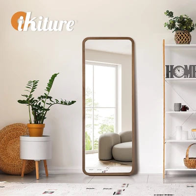 FM-B-RECT-18070-WN Oikiture Full Length Mirror 180x70cm Rectangle Dressing Floor Mirrors Walnut