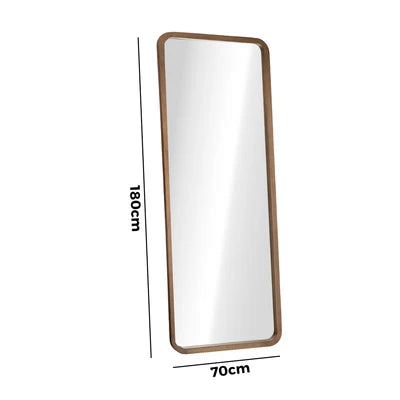FM-B-RECT-18070-WN Oikiture Full Length Mirror 180x70cm Rectangle Dressing Floor Mirrors Walnut